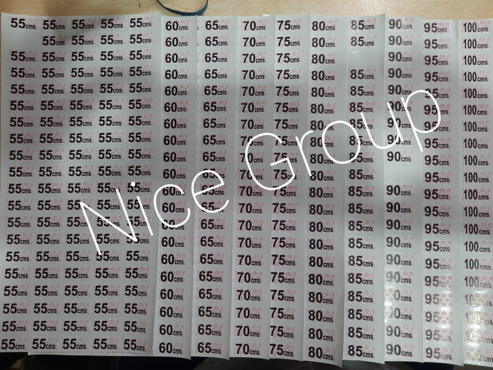 Size sticker- paper and pvc